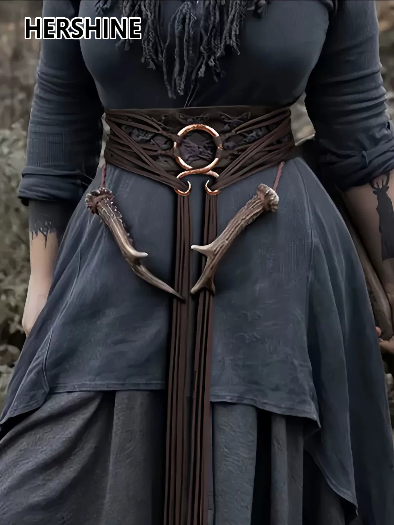 HERSHINE 1-piece women's vintage extra-long rope belt, Viking style,spring，summer， fashionable accessory, Christmas cosplay.
