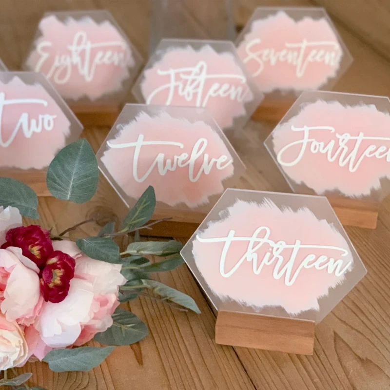 

Wedding Painted Back Acrylic Table Number,Hexagon Acrylic Table Number,Wedding Table Number,Modern Table Numbers,Acrylic Sign