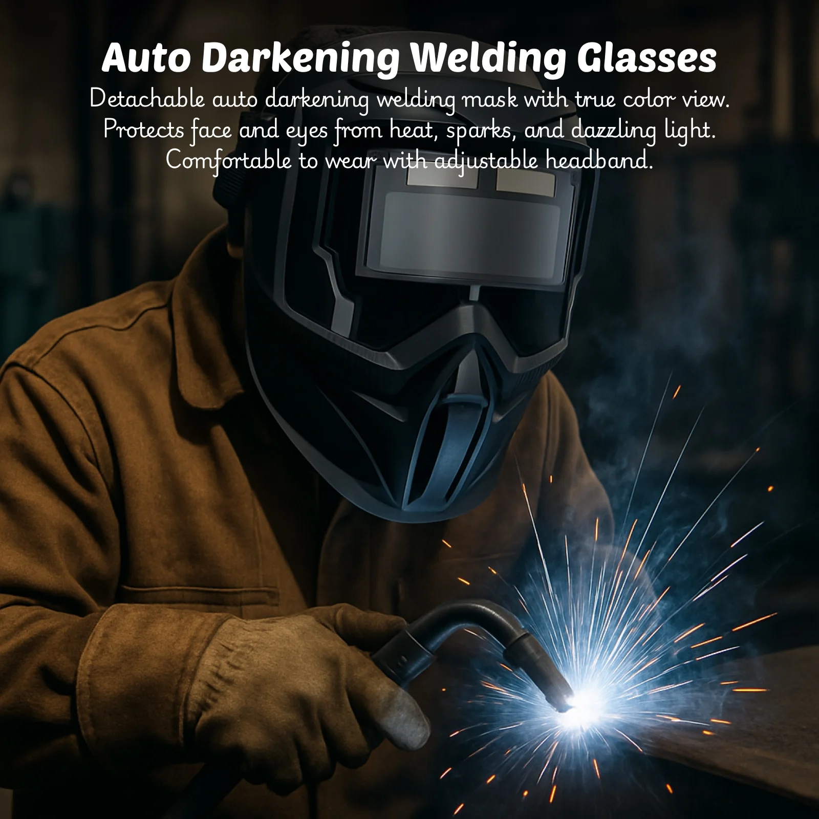 

Auto Darkening Welding Helmet Face Work Equipment w/ Adjustable Band Face Work Equipment Anti Splash Welder Mask Face Shield
