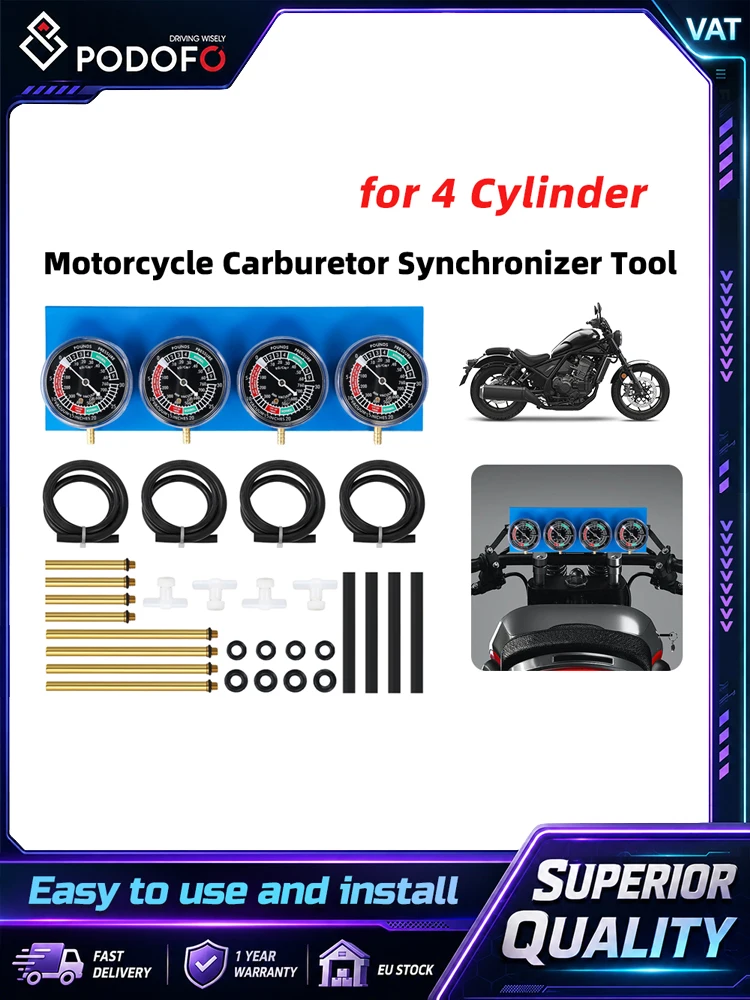 Podofo Motorrad-Vergaser-Synchronisations-Set, Werkzeug, 4-Zylinder-Zündungsprüfer, Ausgleichs- und Prüfgeräte-Set, Vakuum-Vergaser-Synchronisationswerkzeug für Motorrad-Diagnose, zum Überprüfen von
