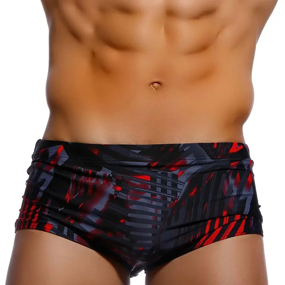 Męskie stroje kąpielowe Brazylijskie stroje kąpielowe o tradycyjnym kroju Kostiumy kąpielowe Bikini Surf Bokserki Spodenki plażowe Kąpielówki Czarno-czerwone Sunga — zdjęcie 2