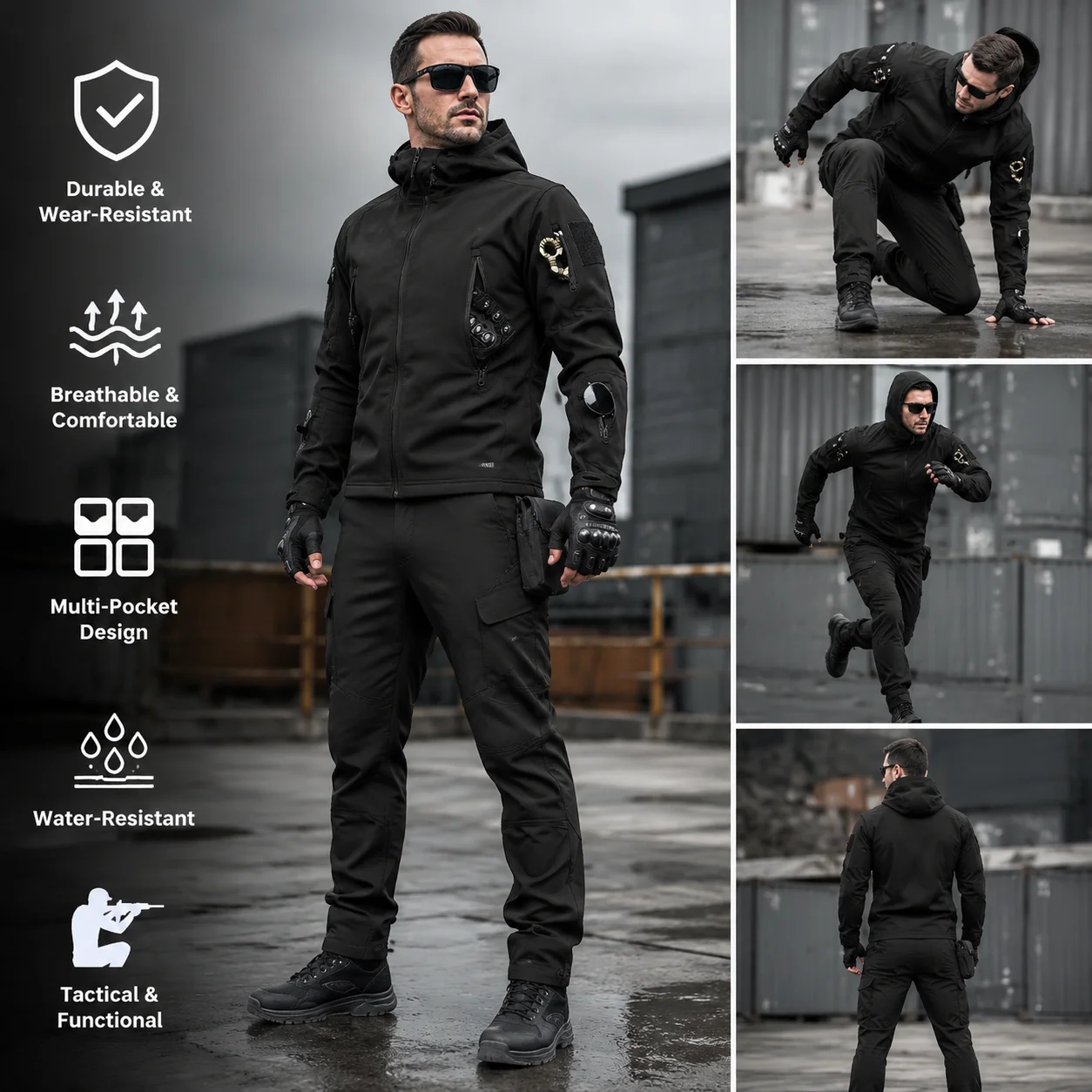 Outdoor Winter Velvet Windproof and Waterproof Imitation Shark Skin Soft Shell Tactical Mountaineering and Skiing Tactical Set