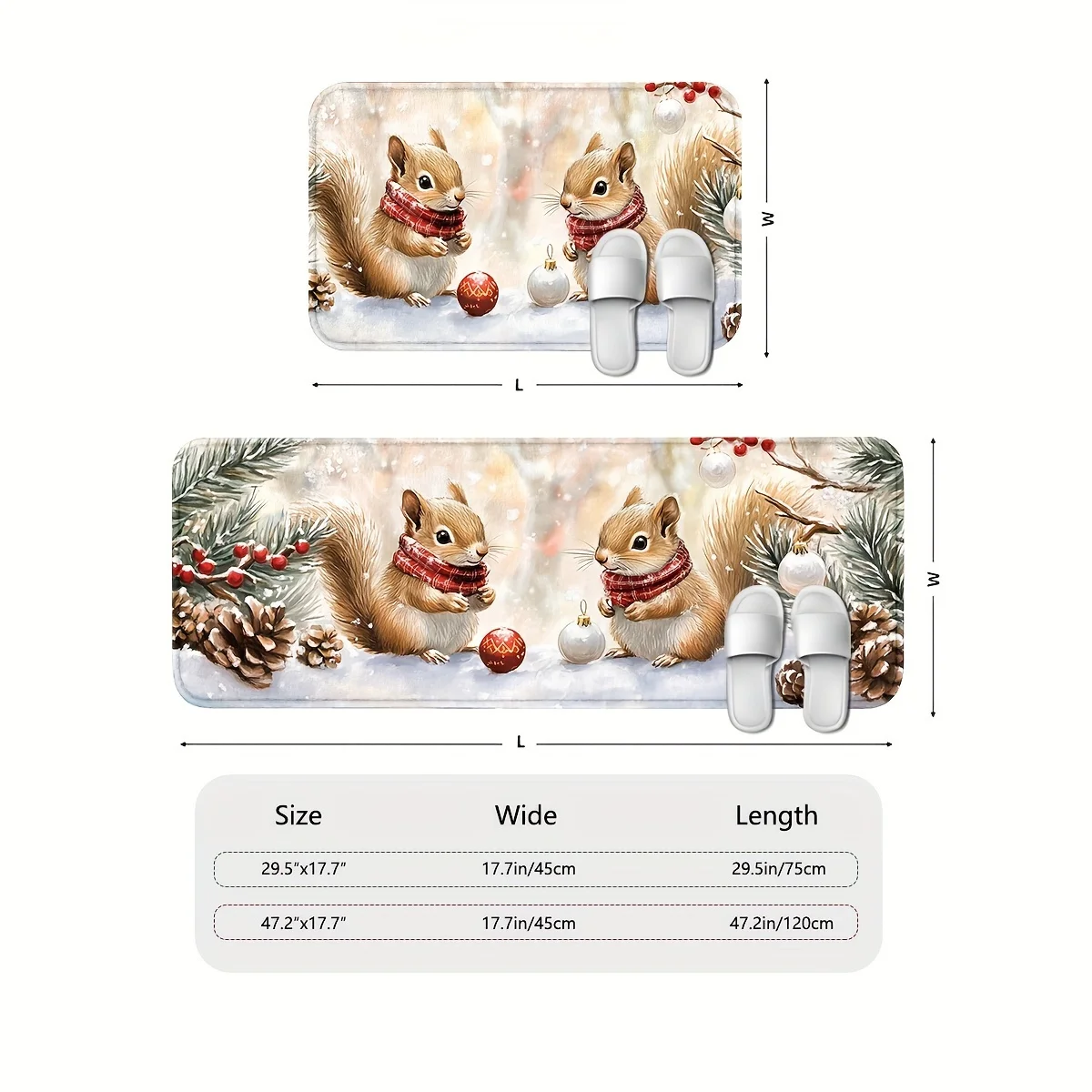 VIKAMA  Christmas Squirrel Pinecone Entrance Door Mat Bedroom Bedside Foot Mat Balcony Hallway Bath Kitchen Rugs Christmas Decor