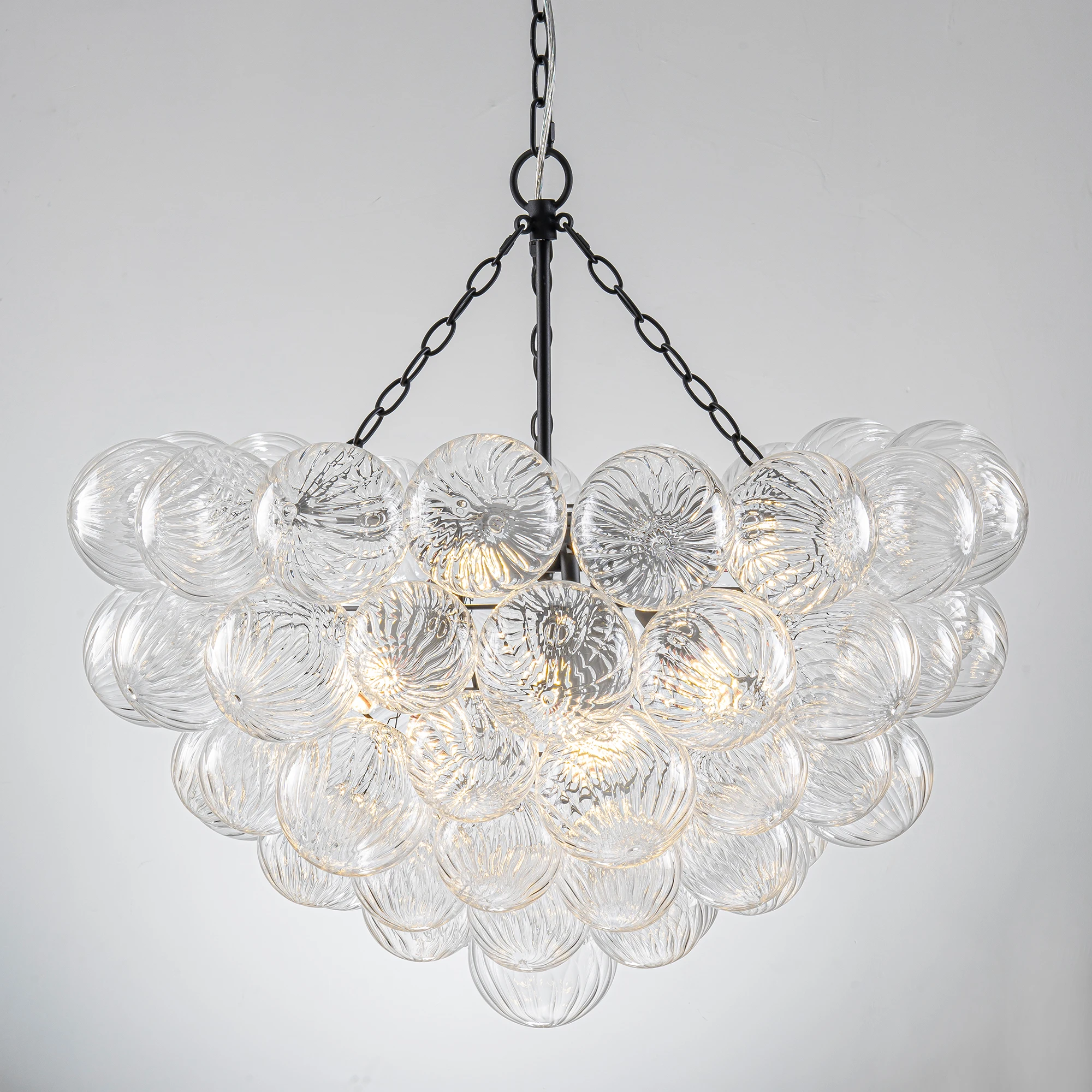 

LONGREE Bubble Ball Glass Chandelier Black Finish 32" Dia Cluster Ribbed Globe Pendant Light Fixtures