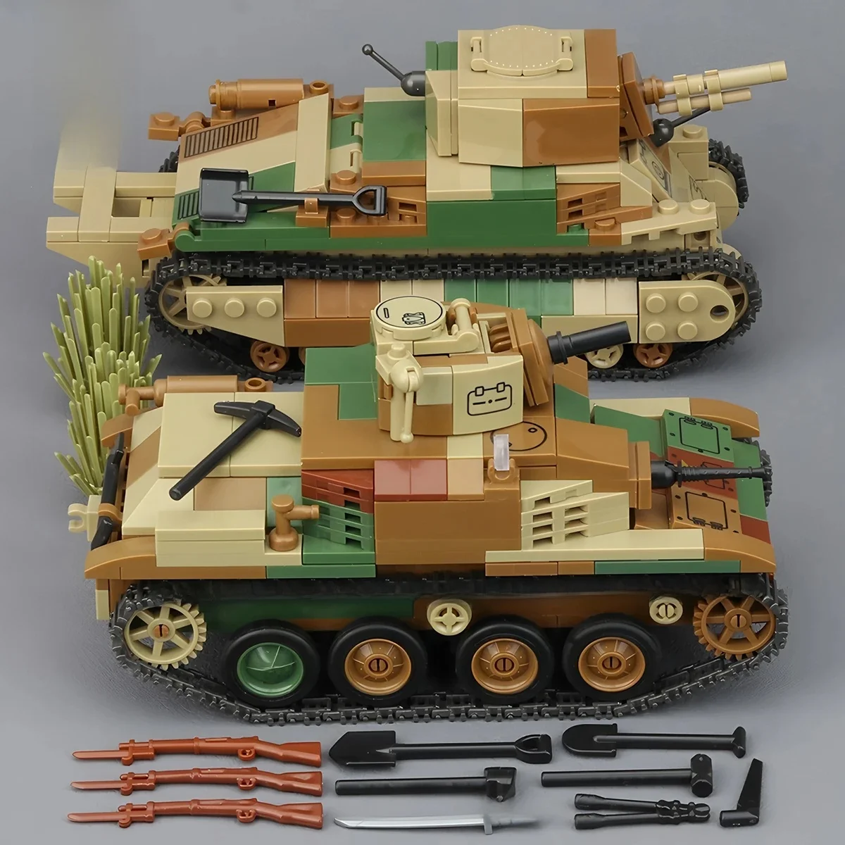 Jouets d'armes militaires, soldats de l'armée japonaise de la Seconde Guerre mondiale, véhicule blindé lourd, char, canon, scène de construction, briques, modèles de jouets