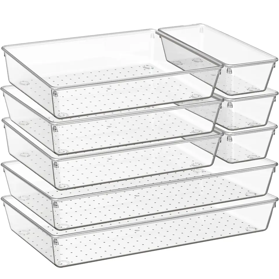 8 Pack Clear Drawer Organizer for Home and Kitchen