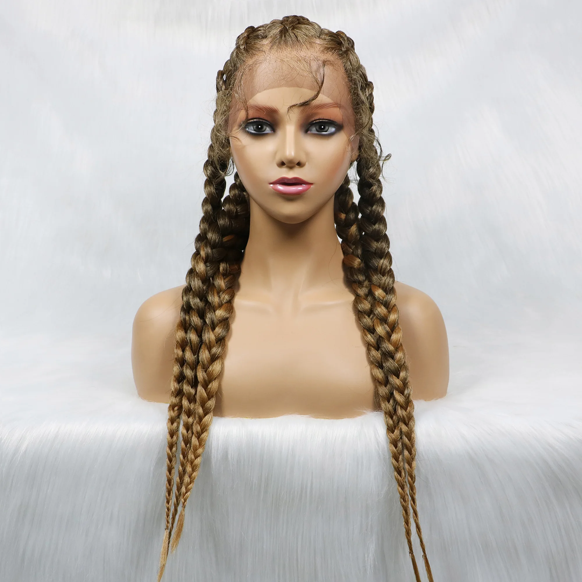 Box Braided Wigs Lace Frontal Cornrow Wig 24 Inches Synthetic Wigs Knotless With Baby Hair For Women Afro Style Wig