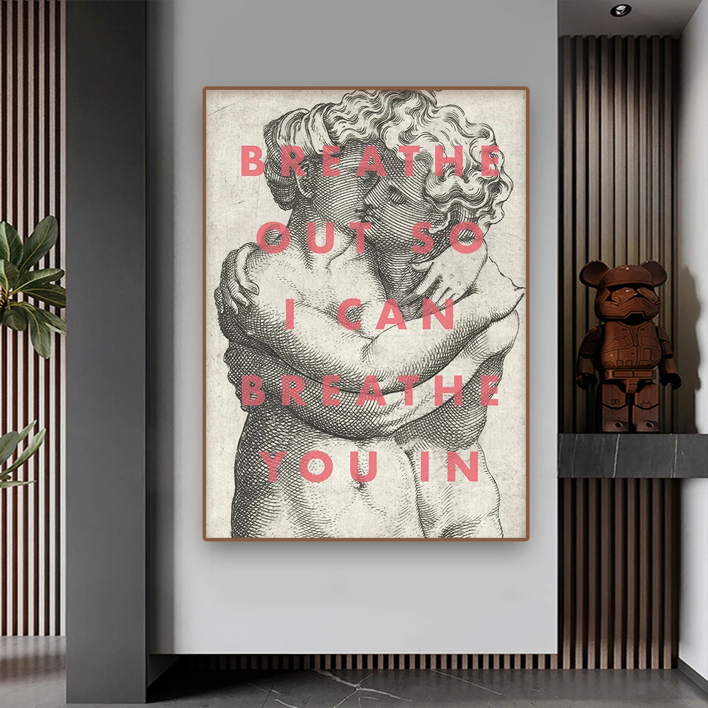 Retro Sculpture Pink Text Printed Poster Exhale So That I Can Let You Breathe Canvas Wall Art Home Room Romantic Decor Painting