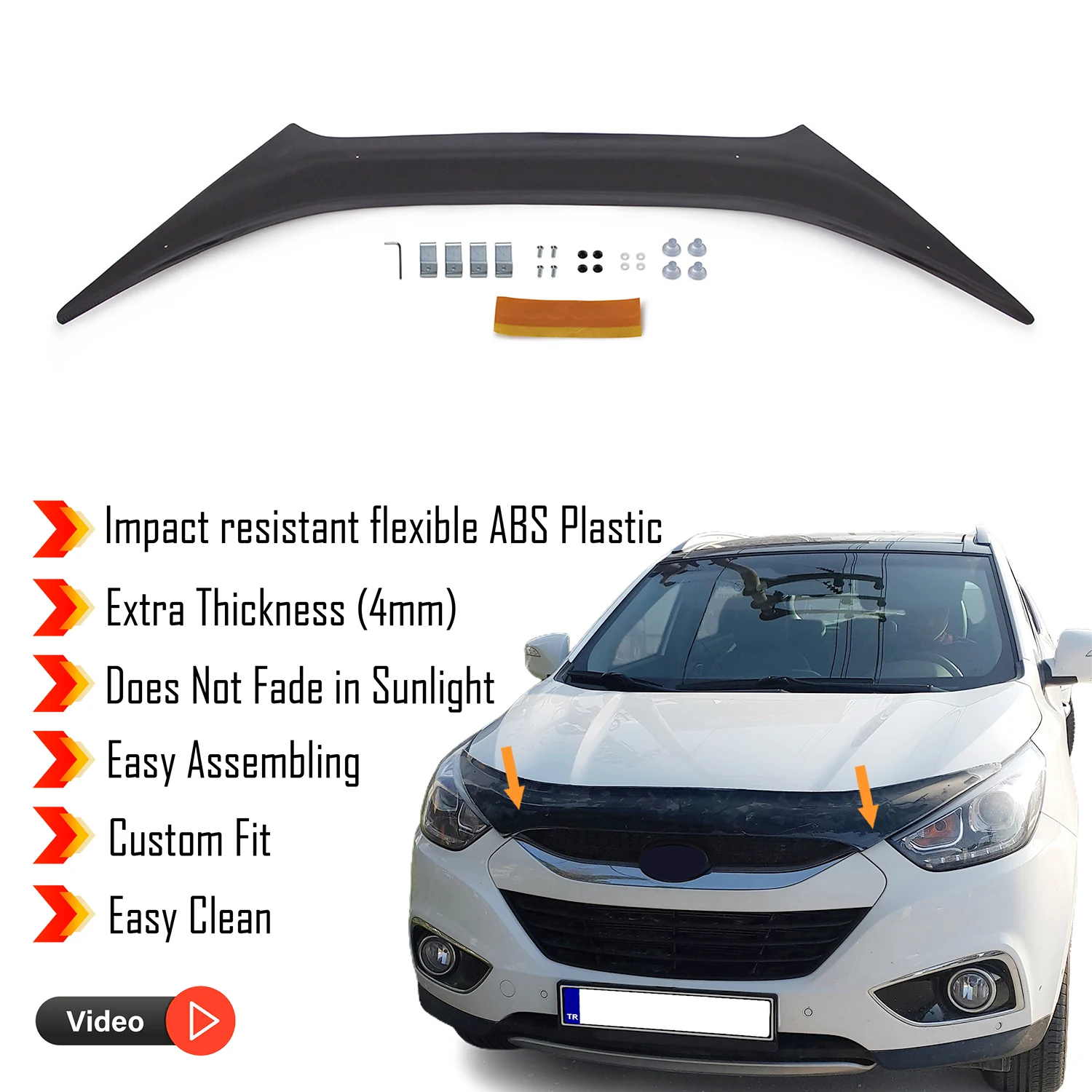 Hood Deflector Guard for Hyundai İx35 (2010-2017) Bug Shield Bonnet Protector / 4 mm thickness and ultra-durable material