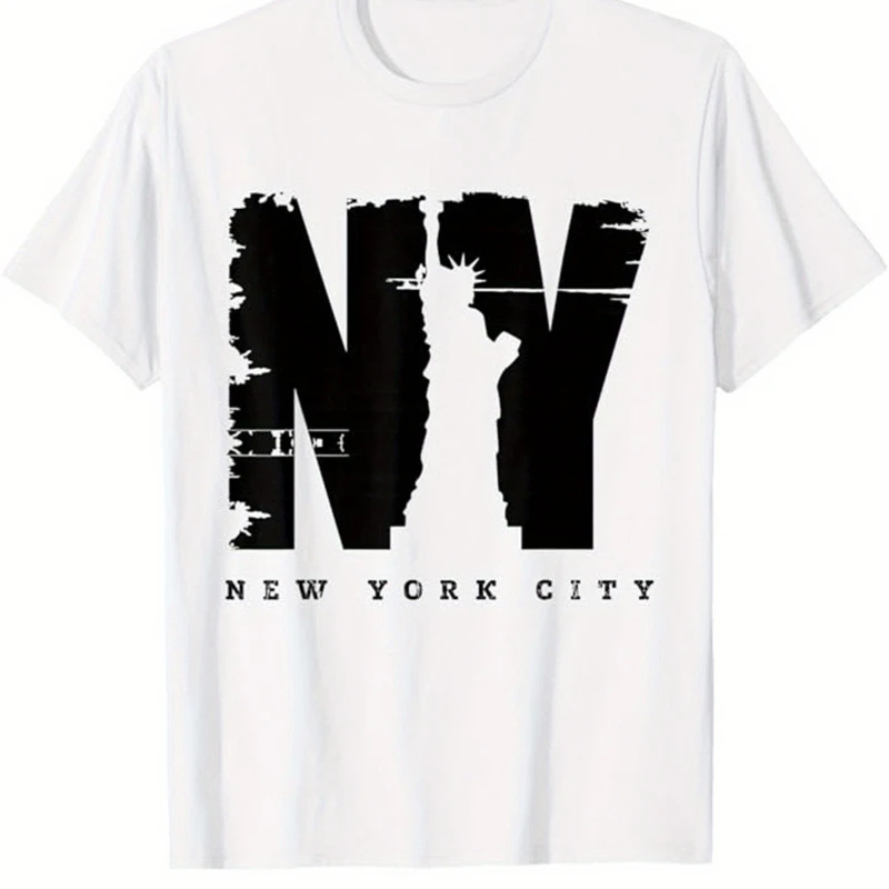 

New York Print Men's Cotton T-shirt Graphic Tee Men's Outdoor Clothes Casual Short Sleeve Crew Neck T-shirt