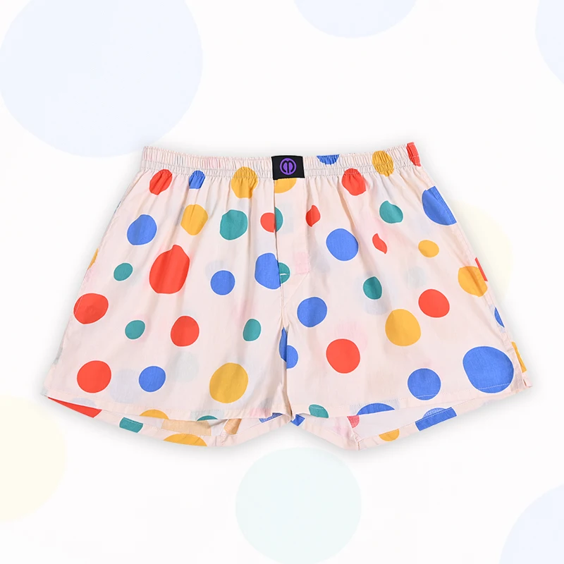 Colored Dots  Pattern Pure Cotton Shorts Underwear Pattern For Men Women Comfortable Nighttime Sleeping Breathable Panties