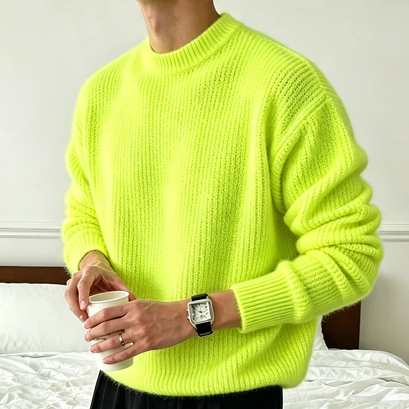 Neuer Herren-Strickpullover in Unifarben für Frühling und Herbst, Lässiger Modischer Pullover mit Gerippter Textur, Langen Ärmeln und Rundhalsausschnitt – Detail 38