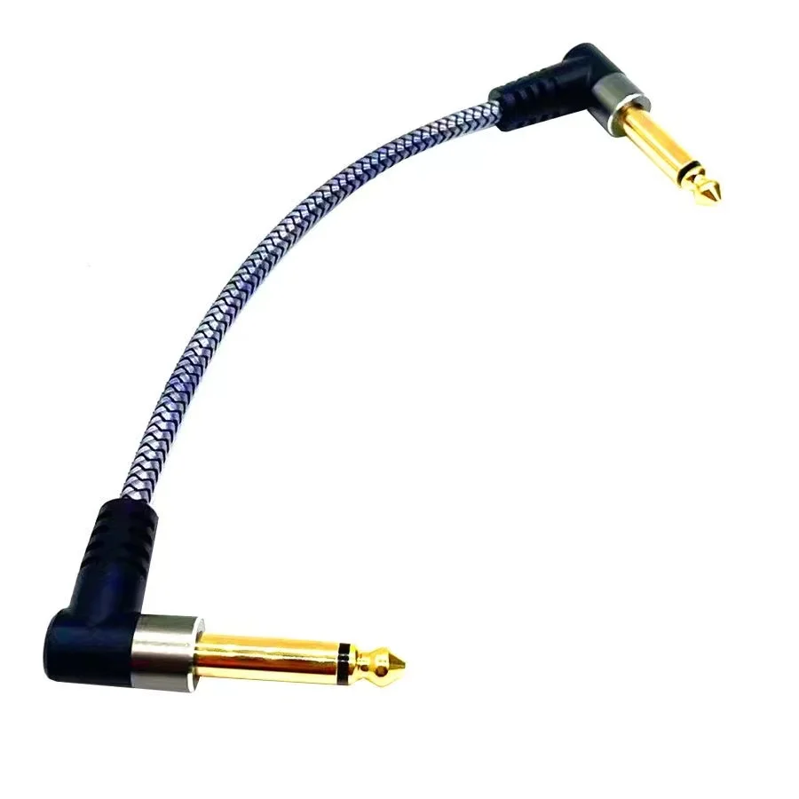 Instrument Jack kątowy 6.35mm kabel Mono pozłacany 0.15m 0.3m 0.5m 1m kabel męski do męskiego do klawiatury gitara basowa