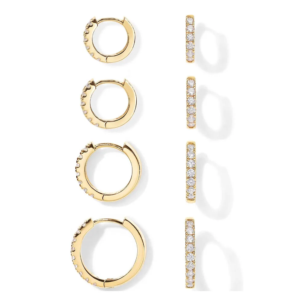 4/1Pair Small Hoop Earrings Zirconia Huggie 14K Gold Plated Cartilage Piercing Tiny Zirconia Earrings for Women Men Wholesale
