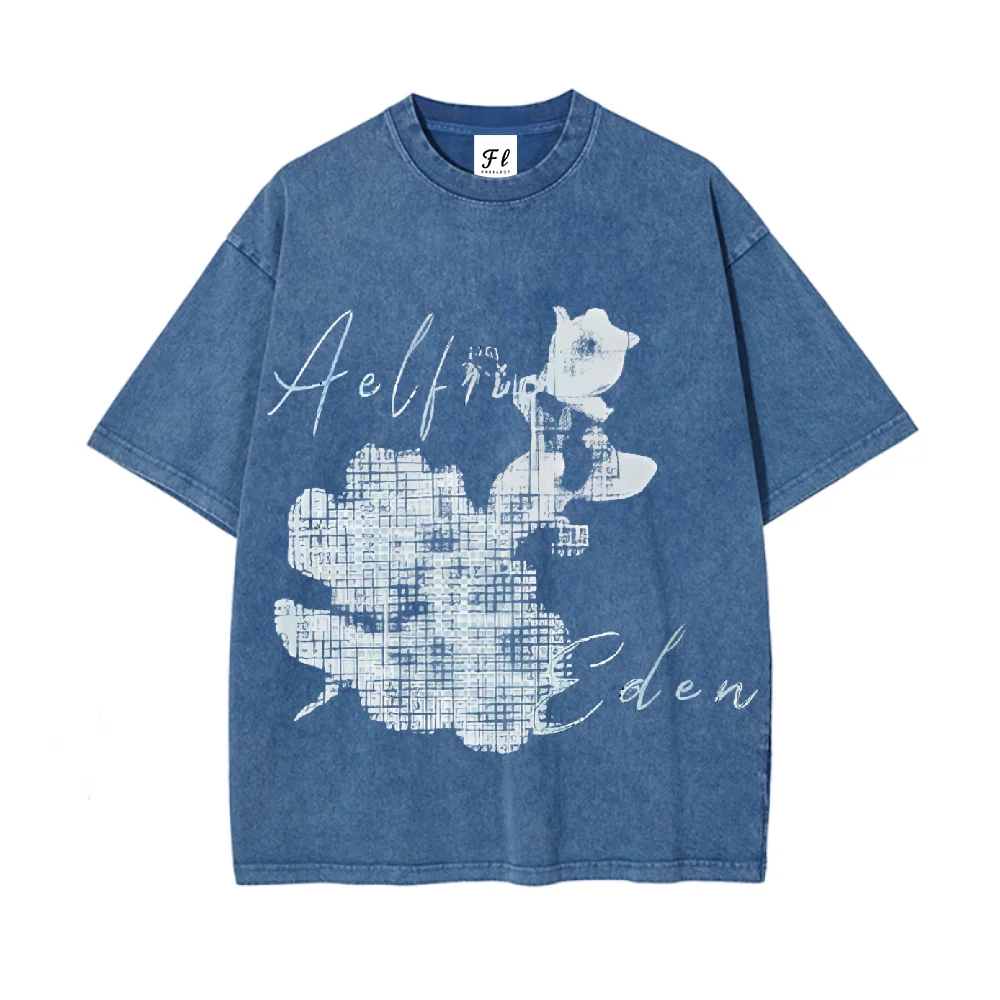 Einzigartiges Blumen-Grafik-T-Shirt, übergroßes, lässiges Kurzarm-T-Shirt für Damen und Herren, modisches Vintage-gewaschenes Design, bequemes weiches Oberteil