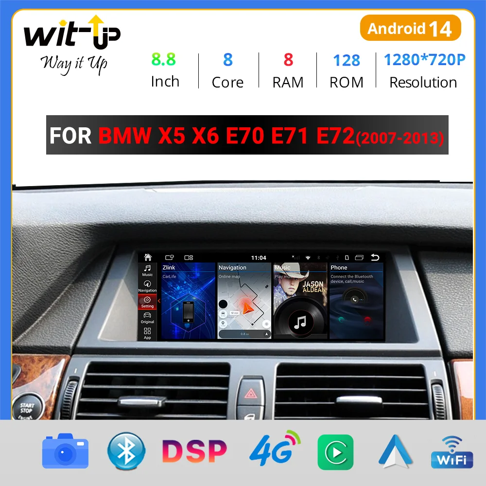 Wit-Up for BMW Apple CarPlay X5 E70 X6 E71 X72  8.8 Touch Screen Upgrade Android 14 Android Auto Radio Wireless Google Maps