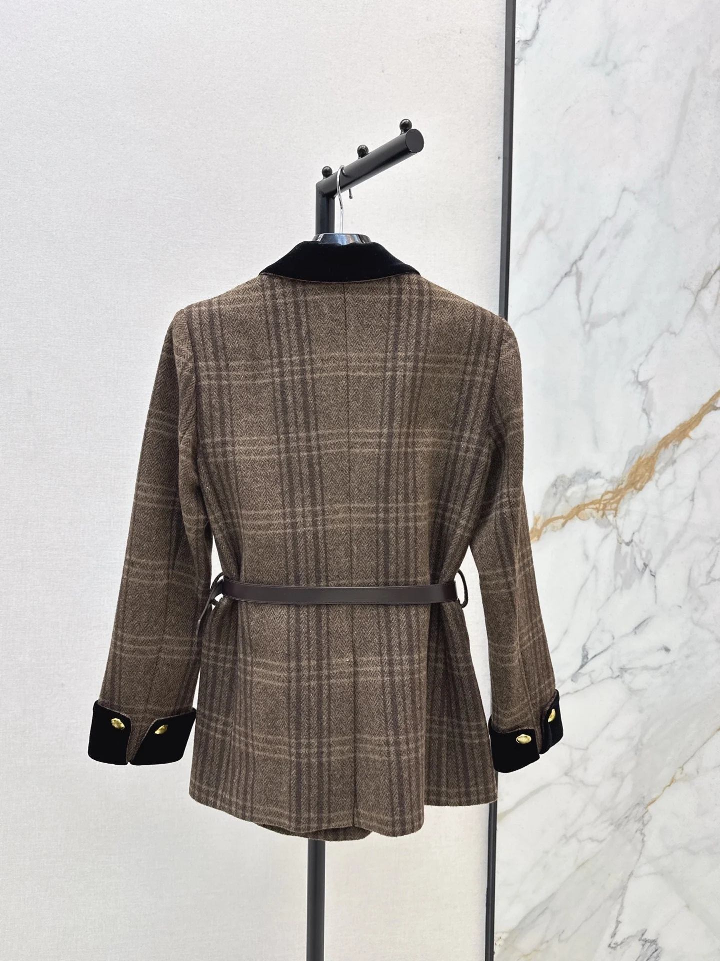 

2025 Fashion Early Autumn Women's Coat Coat Jacket Wool Blend Splicing Velvet Retro Plaid Suit Jacket