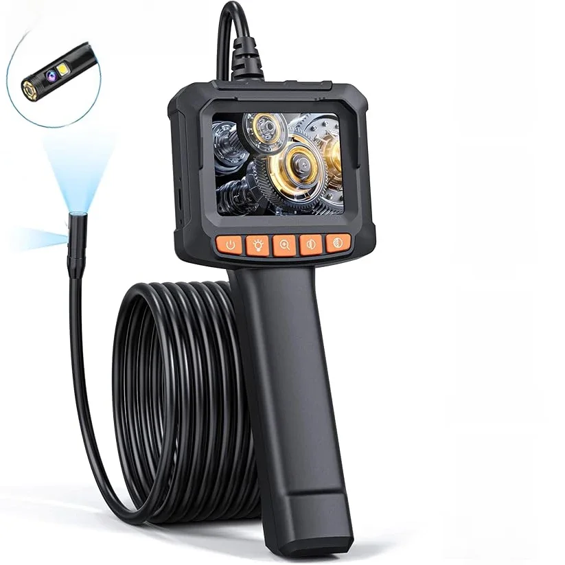 Industrial Endoscope Camera 2.4'' LCD Digital Handheld Borescope IP67 Waterproof HD1080P 8mm Pipe Sewer Camera Semi-Rigid Cable
