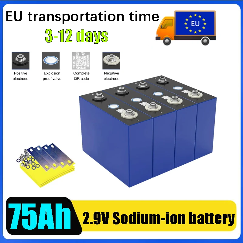 Brandneue A-Klasse Natrium-Ionen-Batterie 2,9V 75Ah 2,9V 20C mit Beständigkeit gegen niedrige und hohe Temperaturen für DIY 12V 24V Golfcart Elektroauto Reise Solar-Wechselrichter