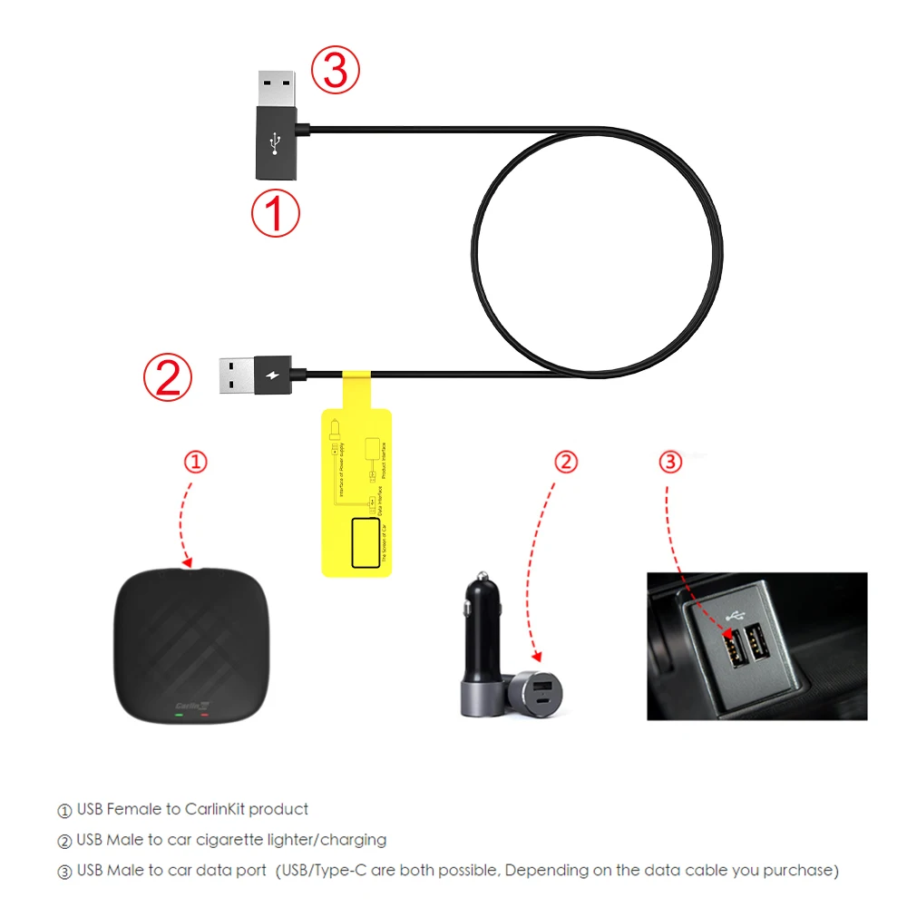 2 in 1 Power Supply USB Cable for Car Insufficient Power Supply Solution Power Cord Work with CarPlay Android TV Box Stable Fast