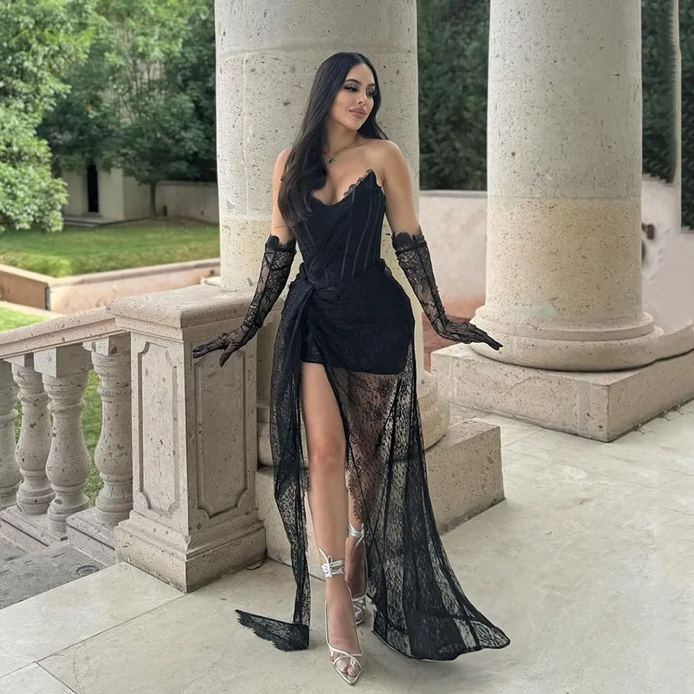 

SoDigne Black Lace Prom Dresses 2024 Arabic saudi Prom Gown Sweetheart Party Dresss With Draped Formal Gown vestidos de noche