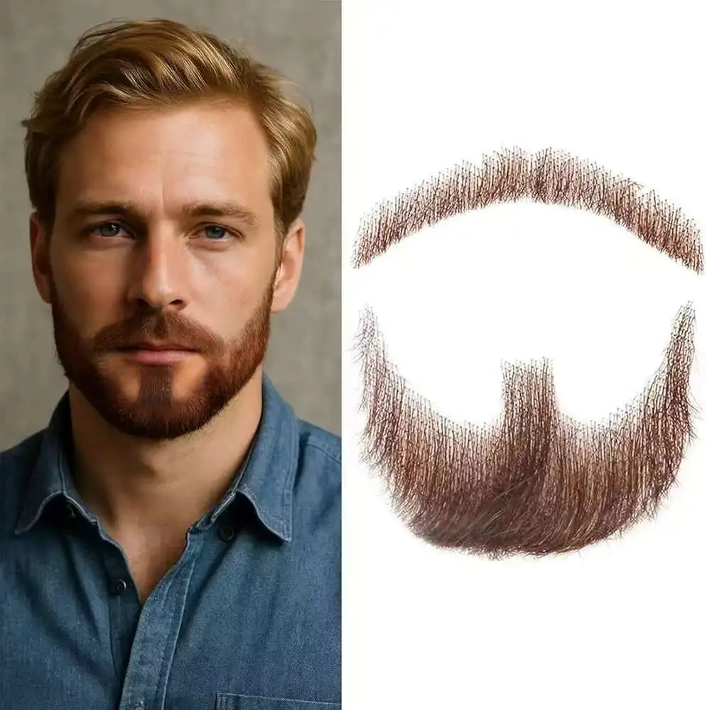 

Реалистичный парик с полным кружевным основанием, имитирующий усы и бороду, ручной работы, для мужчин - аксессуар для Хэллоуина, вечеринок и сценических выступлений