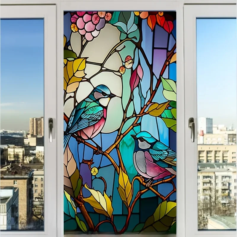 Bloem Vogel Venster Elektrostatische Stickers Privacybescherming Statische Cling Decoratie Herbruikbare Glasstickers voor Thuis Badkamer - afbeelding 2
