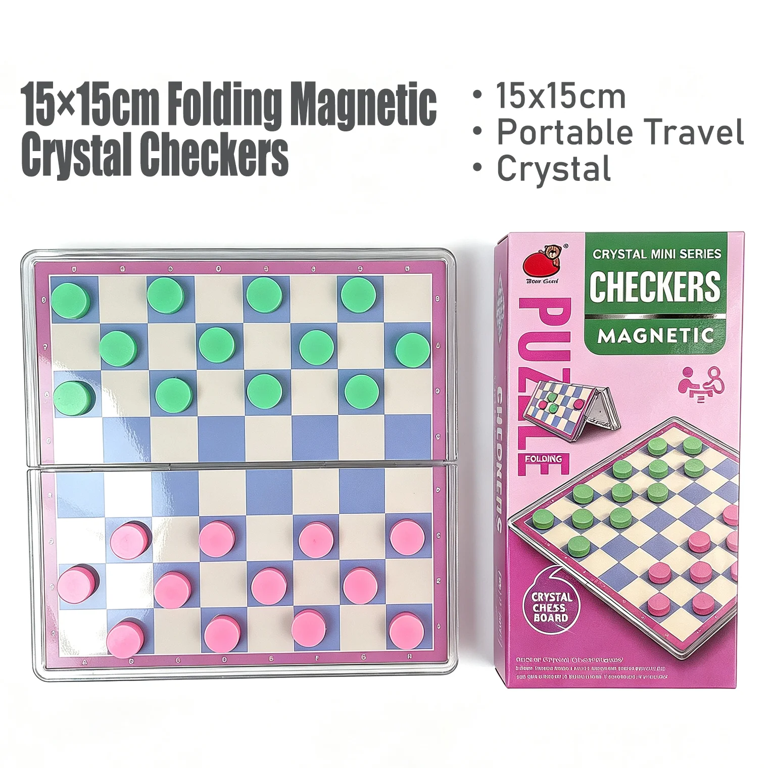 15x15cm Folding Magnetic Crystal Checkers Set Board Game Portable Travel Educational Puzzle Toy Gift for Kids Adults