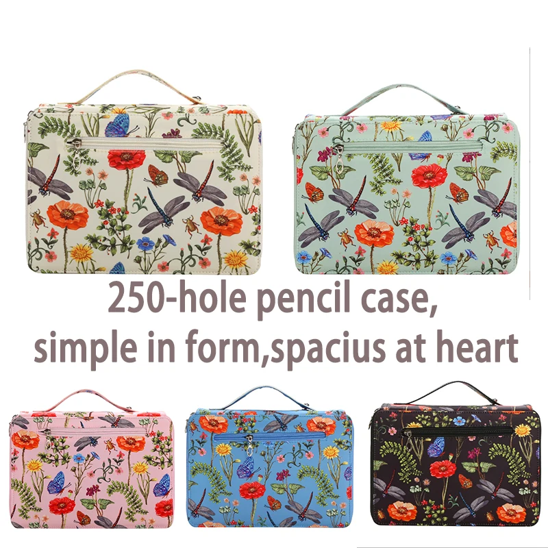 

Vibrant Dragonfly and Floral Pencil Case - 250-Hole Design, Durable Fabric Storage Bag, Suitable for Pencils, Markers, Scissors - Portable Office Art Supplies Storage Box, Dragonfly Decoration, Art Supplies Storage, Colorful Illustrations, Sturdy Structur