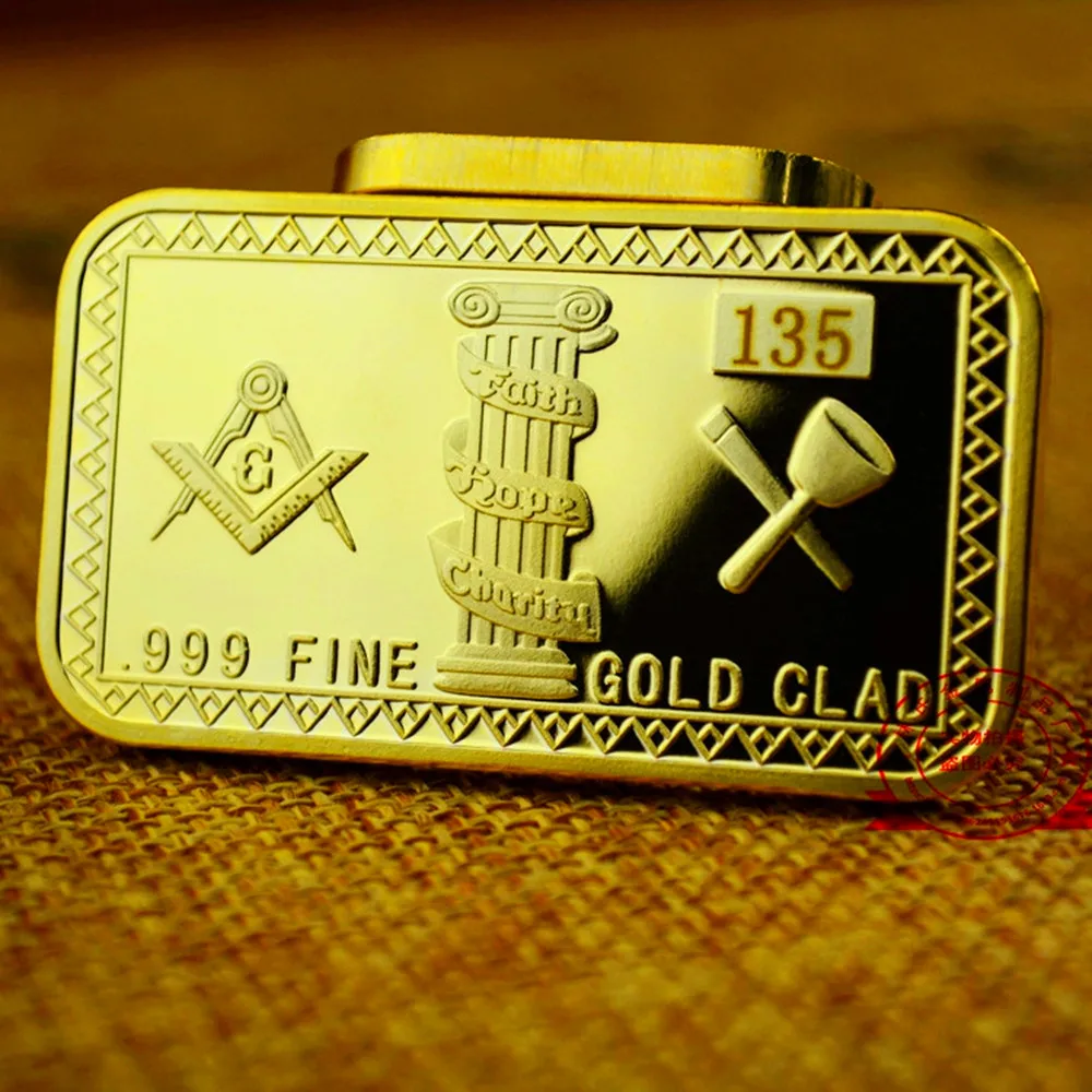 UE masónico masón Dios ojo suerte conmemorativa moneda de oro cuadrado lingote barra EE. UU.