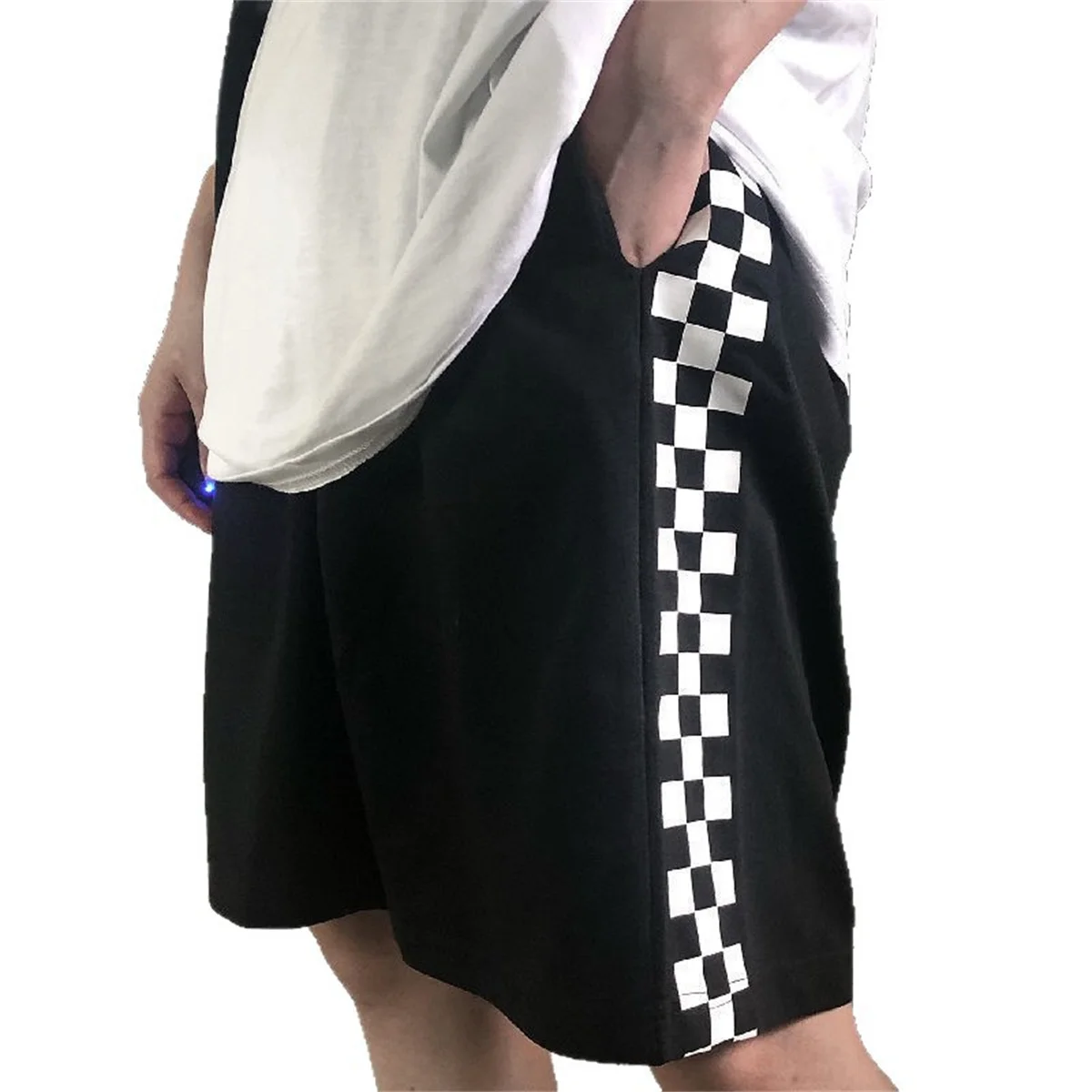 Black Shorts Retro Unisex Plaid Punk Simple Elastic Waist Casual Harajuku Trouser Couple Loose Y2k Daily Streetwear Gothic Men