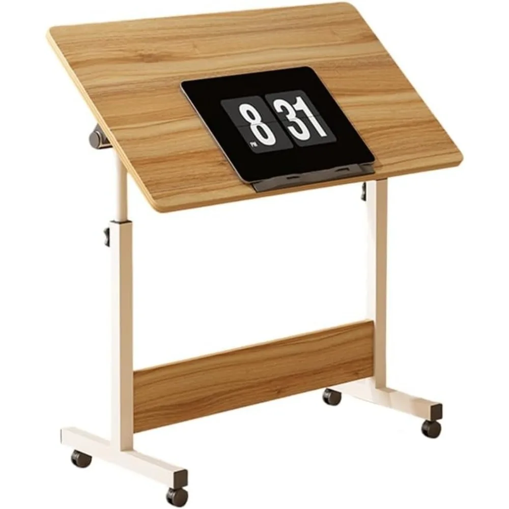 Portable Adjustable Standing Desk, Mobile Workstation with Wheels for Office Home, Height Adjustable 65-87cm, Foldable Flip Panel 0-90°, Space Saving Sit Stand Desk, Easy Assembly
