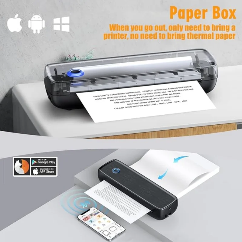 Portable Printer Wireless for Travel,Bluetooth Thermal Support 8.5inches X 11inches paper, Inkless Compatible with iOS  Android