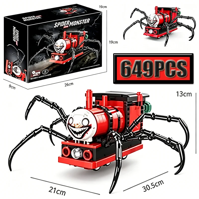 MOC Spider Monster Train Building Blocks 649Pcs Horror Demonic Spider Steam Train Model Assemble Bricks Toy Collection Kids Gift