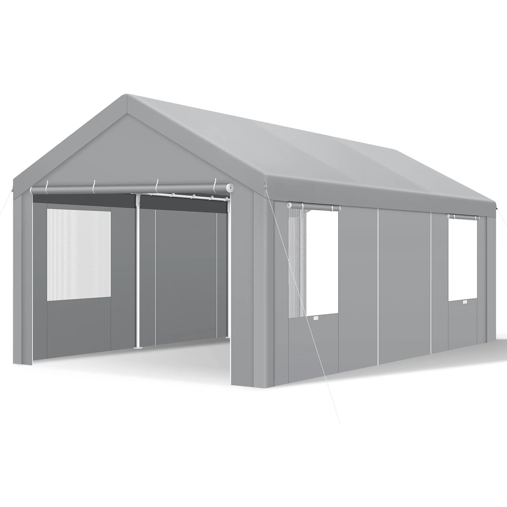12x20FT Heavy Duty Carport Car Garage With Galvanized Frame Carport Canopy With Roll-up Windows Storage Tent With Removable Sidewalls & Doors Built-in Sandbags For Car Boat Truck