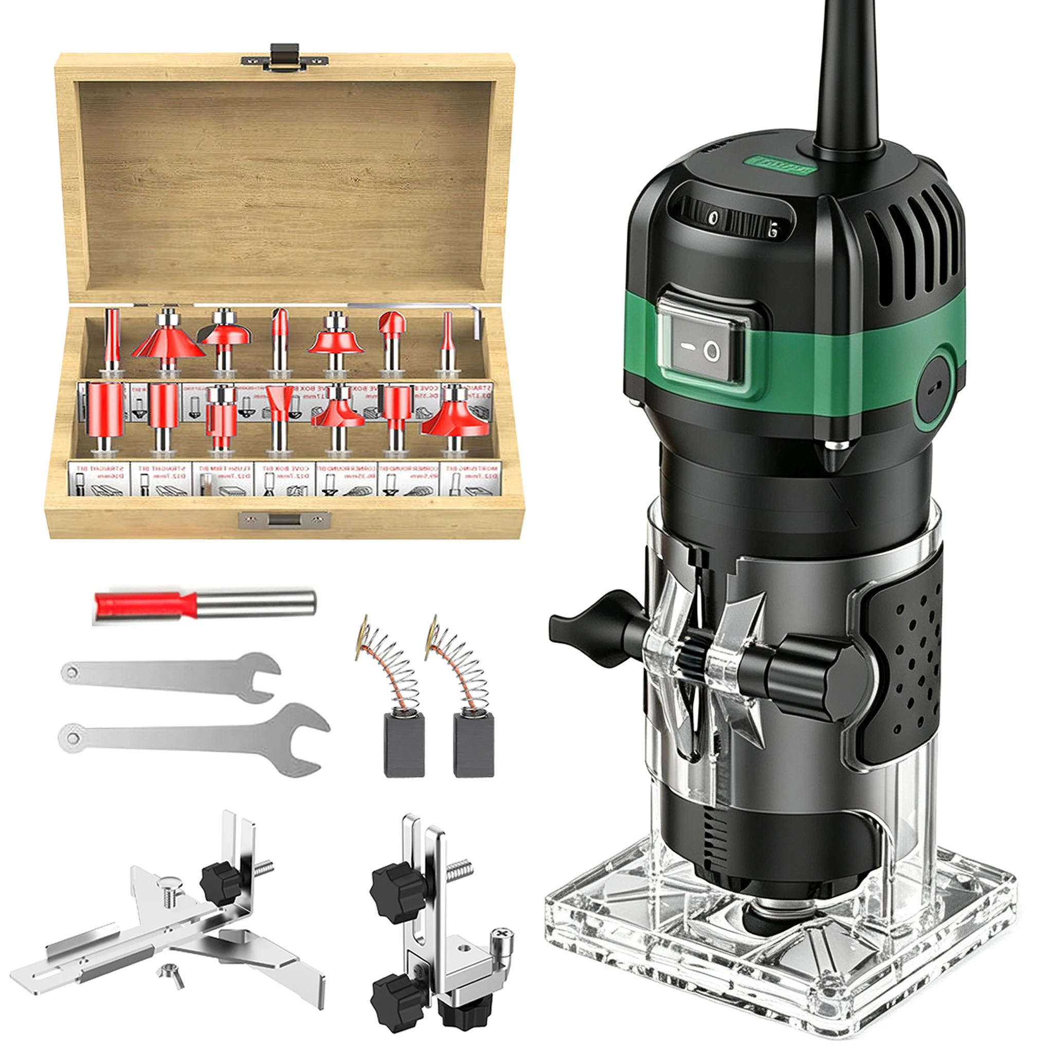 Fresatrice per legno da 800 W, con diametro di 6,35 mm, utensile elettrico portatile per fresatura, 6 velocità, 30.000 giri/min, strumento per la lavorazione del legno.