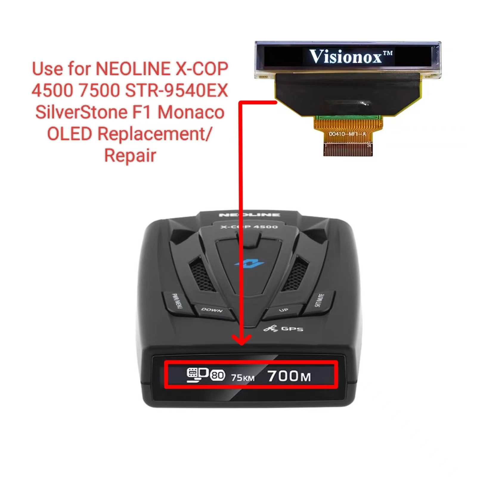 New NEOLINE X-COP 4500 7500 STR-9540EX SilverStone F1 Monaco Original Screen Oled Lcd Display Replacement/Repair Parts