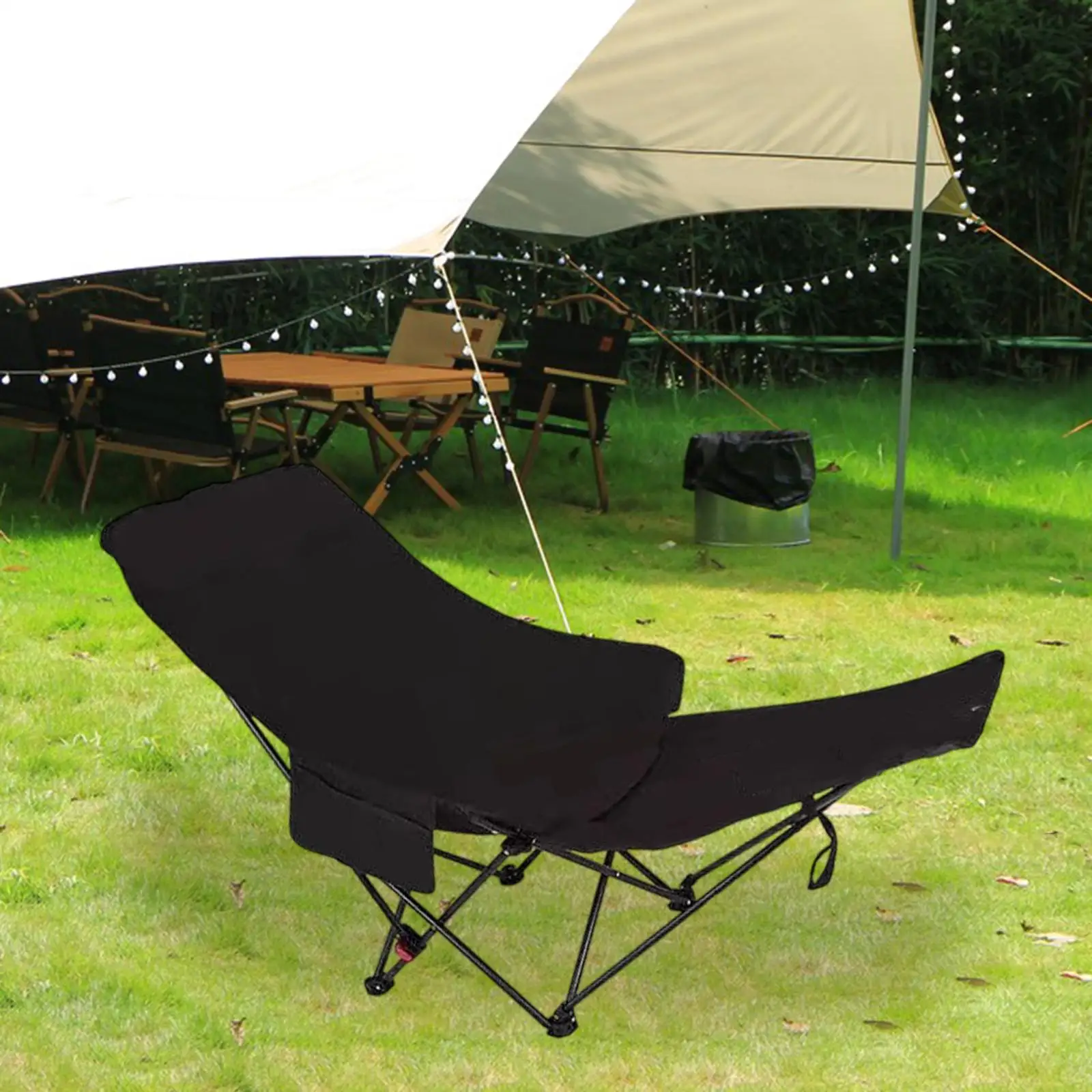 Outdoor Folding Lounge Chair with Foot Support Reclining Chaise Fishing Beach Chair Adjustable Angle for Garden Lawn Patio image 5