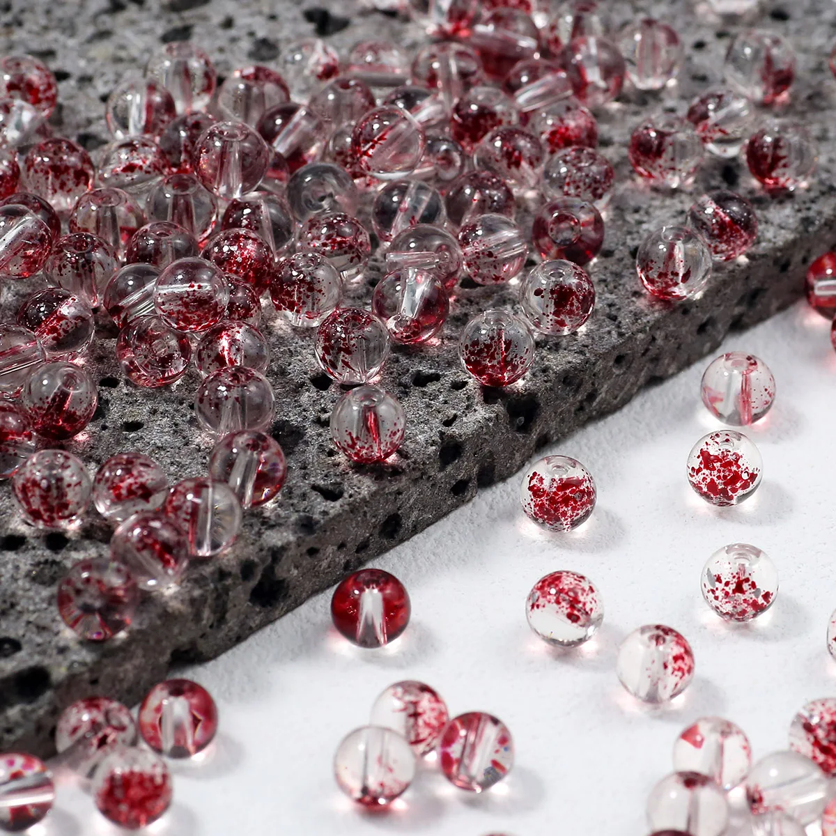 Red 8mm Assorted Dots Crystal Balls Bead Translucent Glass Loose Beads For Jewelry Making DIY Bracelet Earrings Accessories