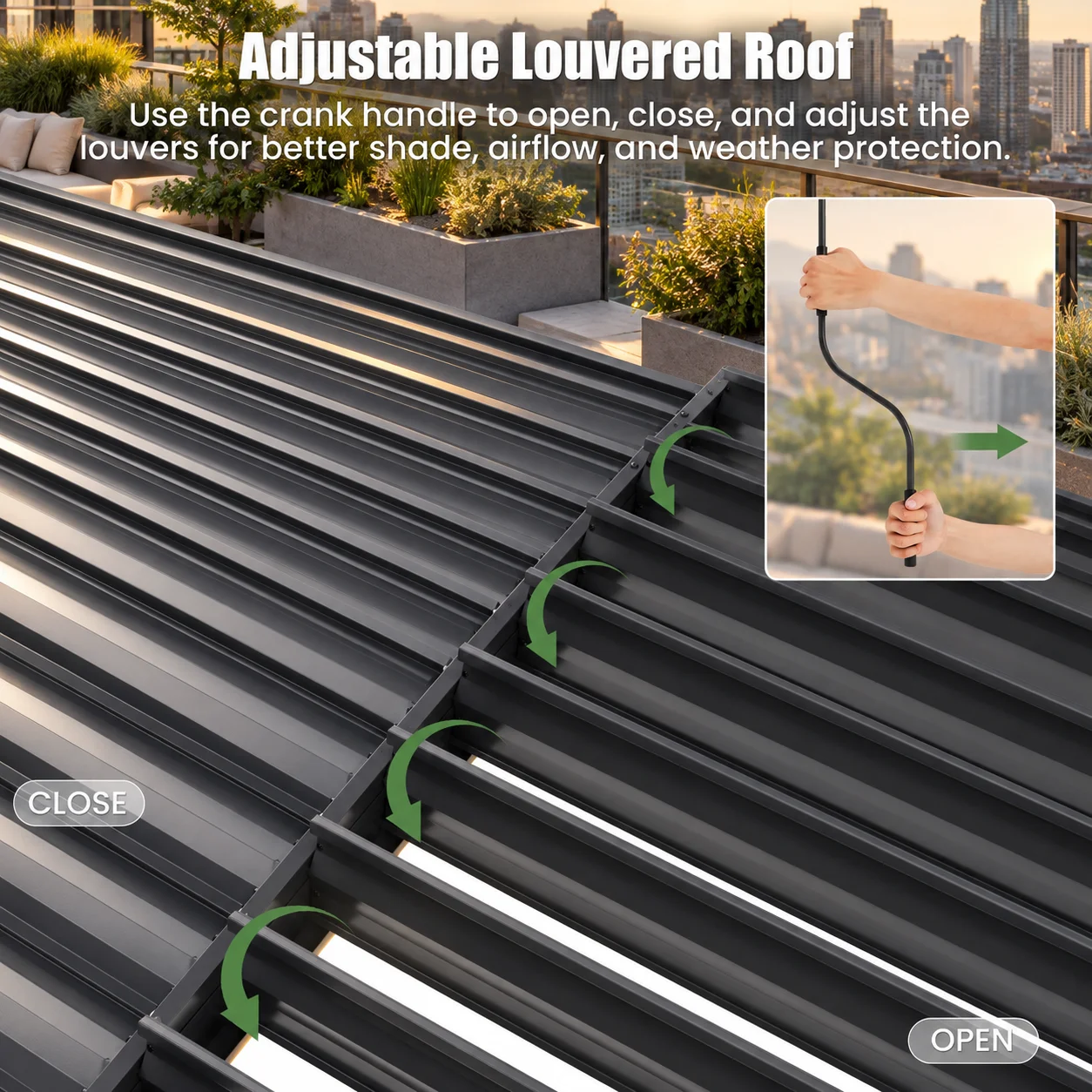 10x12 FT Outdoor Carport, Heavy Duty Hardtop Car Shelter with Curtains and Netting, Adjustable Louvered Roof, Privacy Shade for Motorcycles, Electric Scooters, Backyard and Driveway, Dark Gray