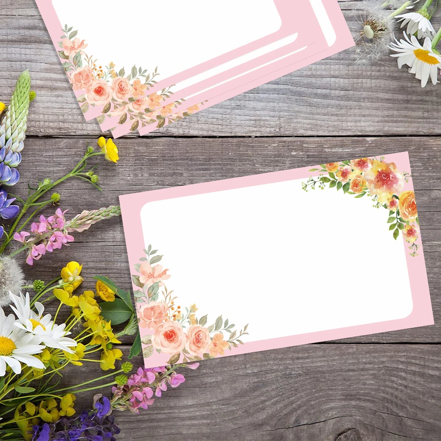 100 قطعة من البطاقات الفارغة الوردية - بطاقات شكر صغيرة لحفلات الزفاف وأعياد الميلاد والعطلات والتغليف والاستخدام المكتبي