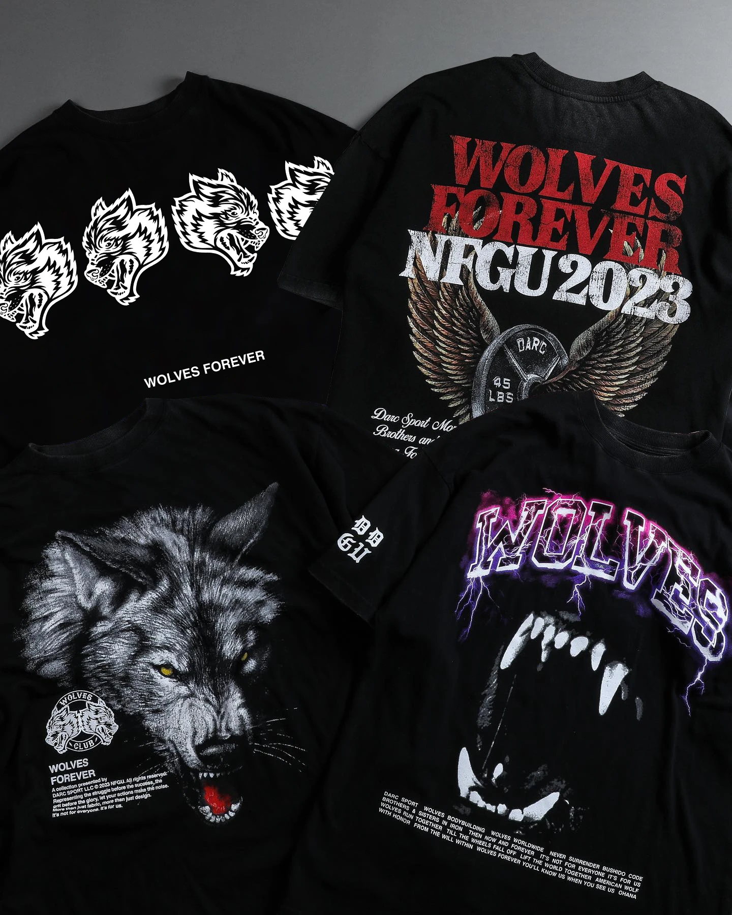 Darc Wolves Sport Gym T Shirts Oversized Workout Darcsport Fitness Men's Clothing Graphic DTG Print Darcs Sport Wolf T-shirts