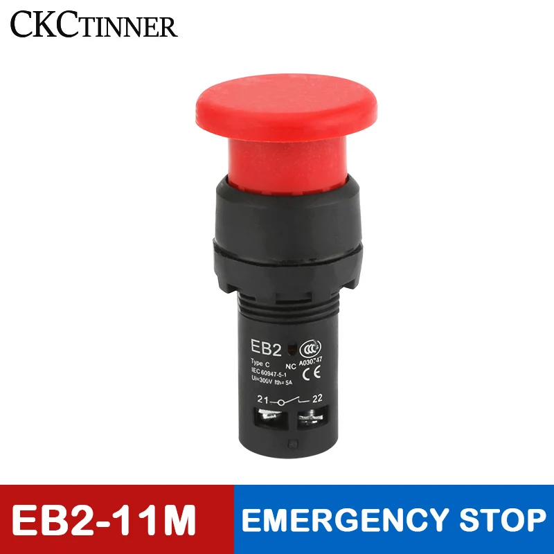 EB2-11M EB2-11ZS Self-Reset Button 220V 10A Red NC 22mm Emergency Stop Mushroom Push Button Control Electrical Starter Switch