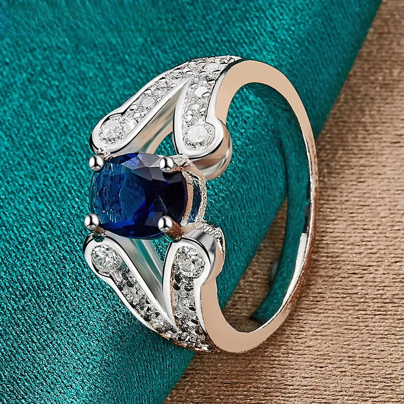 URMYLADY 925 Sterling Silver AAAAA Niebieska cyrkonia 7-10 #   Pierścionek dla kobiet Moda Ślub Impreza Urok Biżuteria — zdjęcie 2