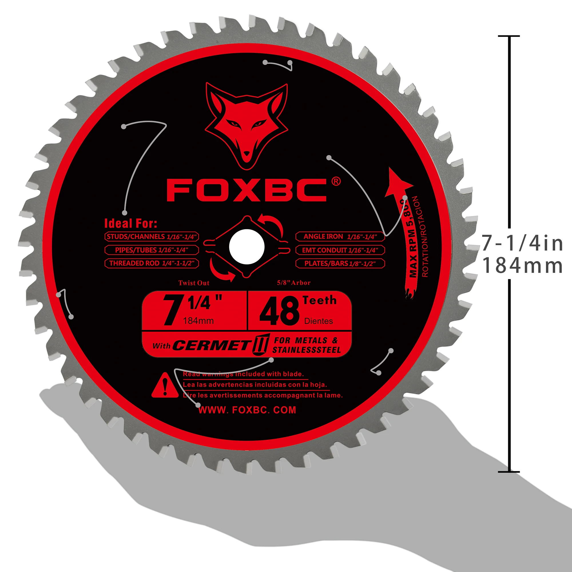 FOXBC 184mm Circular Saw Blades 48 Teeth for Metal Stainless Steel Cutting 1pcs