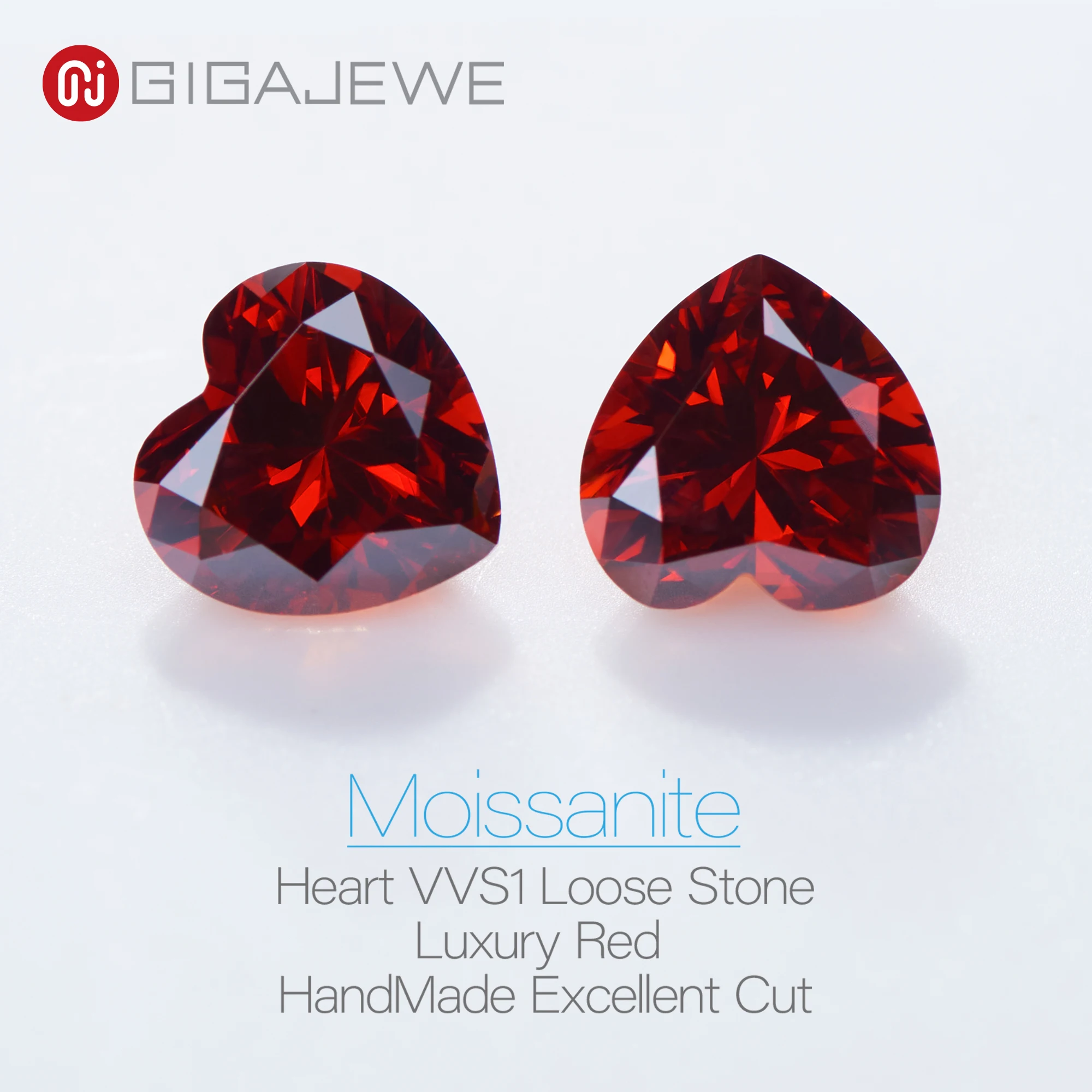 GIGAJEWE Moissanite Handmade Heart Cut Luxury red Color VVS1 Premium Gems Loose Diamond Test Passed Gemstone For Jewelry Making