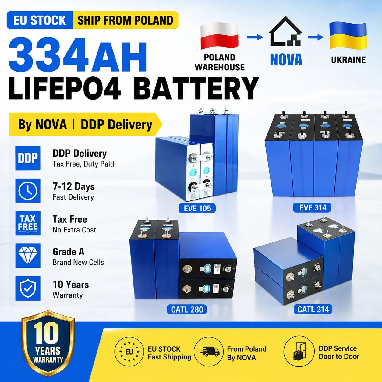 EU Stock EVE105AH 280AH 334AH 314AH Lifepo4 Rechargeable Battery Grade A 10 Years Warranty Solar Ship to Ukraine VAT FREE