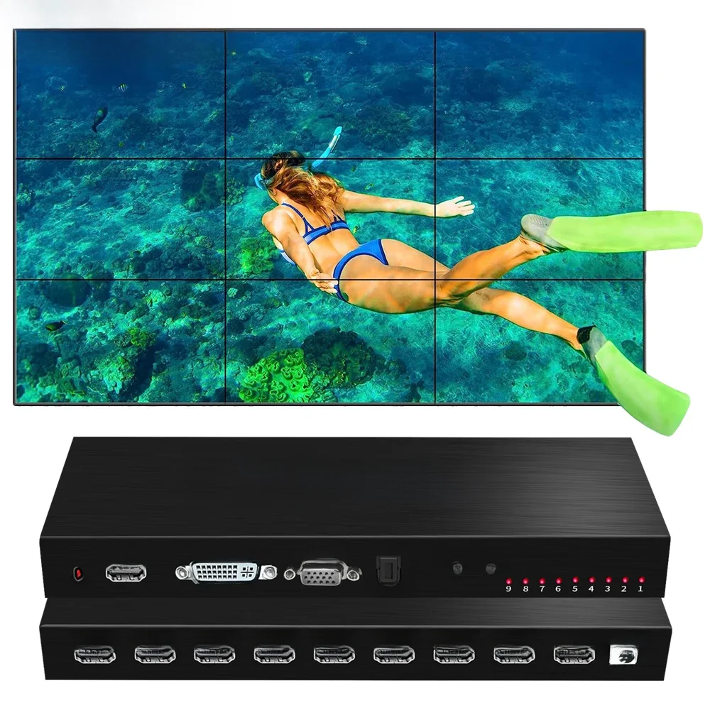 4K HDMI Video Wall Controller 3x3 HDMI DVI Video Wall Prozessor 1X2 1X4 1X3 2X1 2X3 3X2 4X2 Multi-Video-Bildschirm-Prozessor Splicer