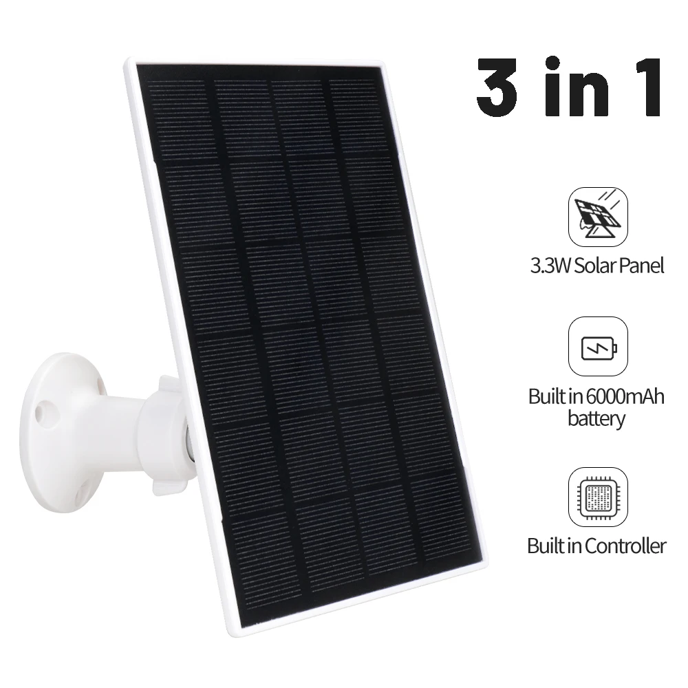 Painel Solar para Alimentação Usb tipo c Carregador de Câmera de Segurança Externa Bateria Embutida 3.7v Suporte Ajustável 360 ° Cctv D306