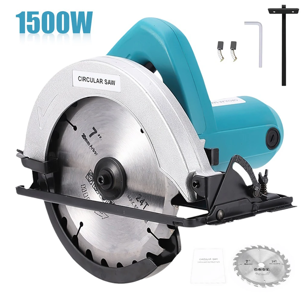 منشار دائري كهربائي بدون فرش 7 بوصة 1500 وات 0-45 °   أدوات قطع منشار كهربائي لحديقة النجارة قابلة للتعديل 220 فولت